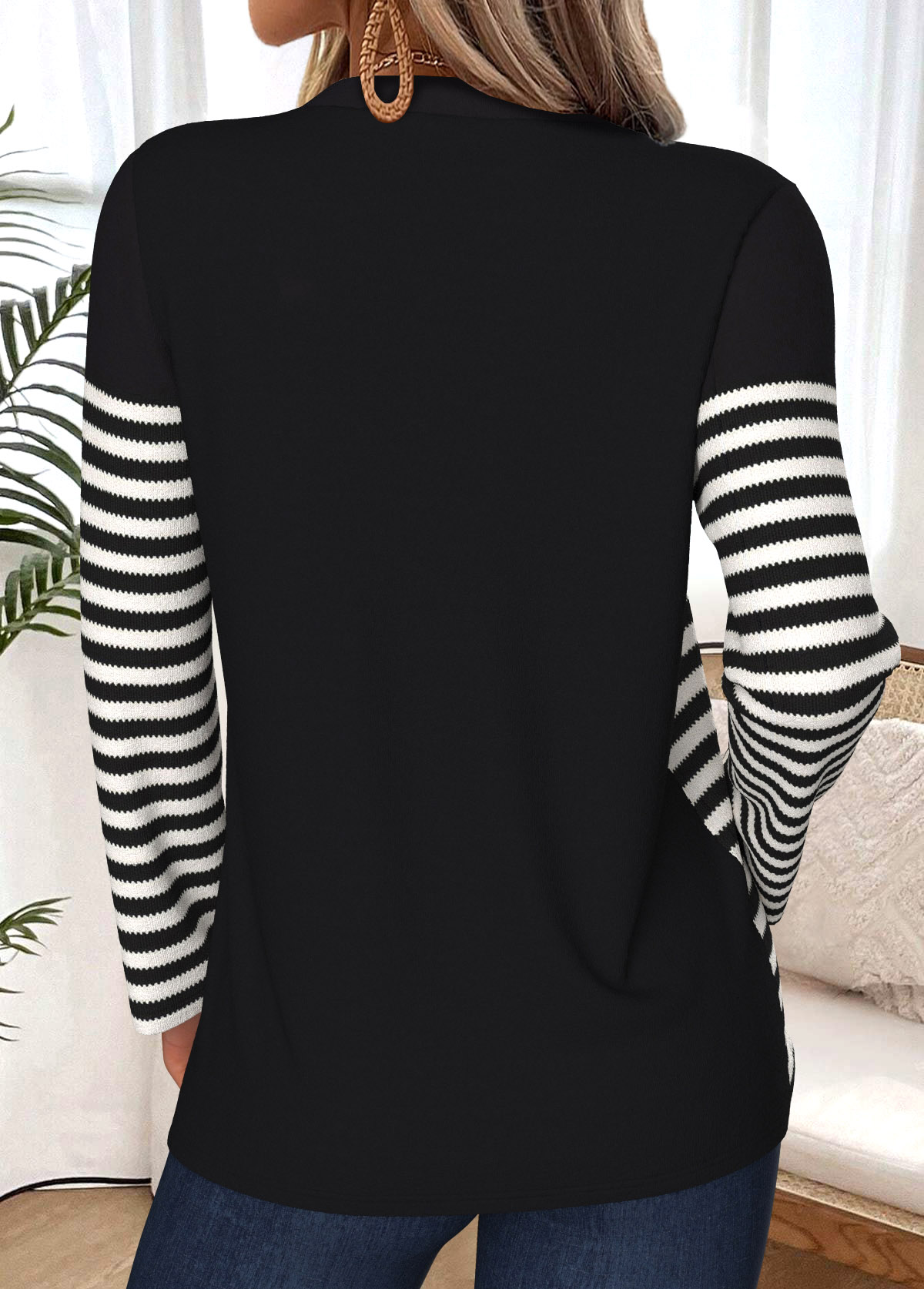 Black Tummy Coverage Striped Long Sleeve T Shirt | picture 