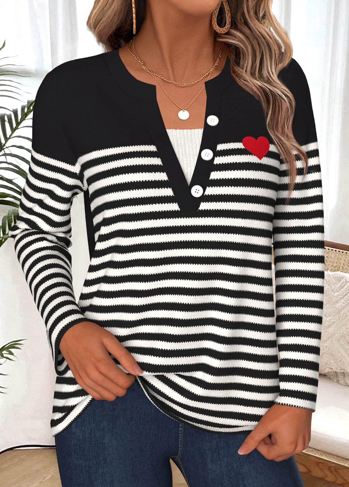 Black Tummy Coverage Striped Long Sleeve T Shirt | picture 