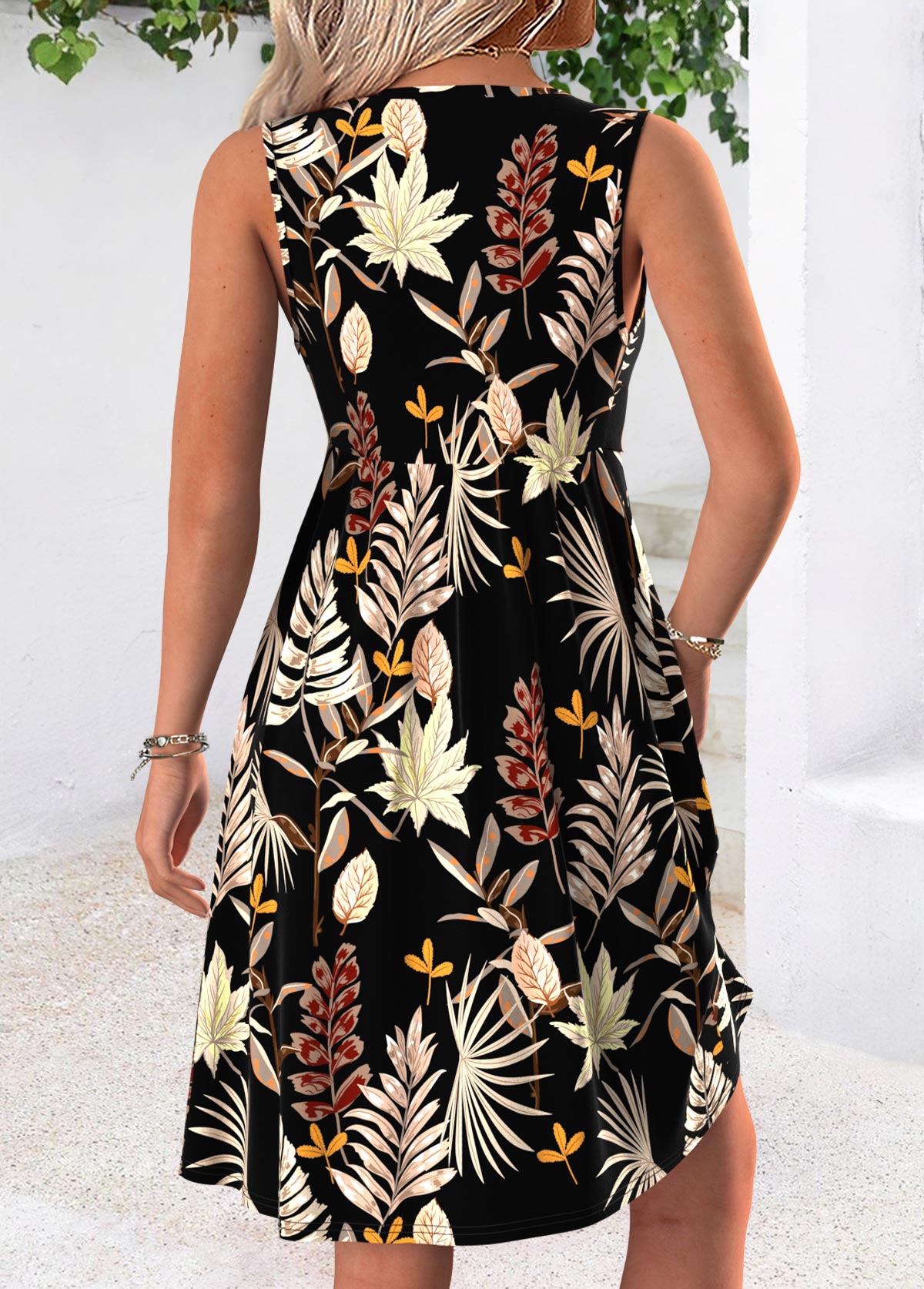 Multi Color Tummy Coverage Floral Print Short Sleeveless Dress | picture 