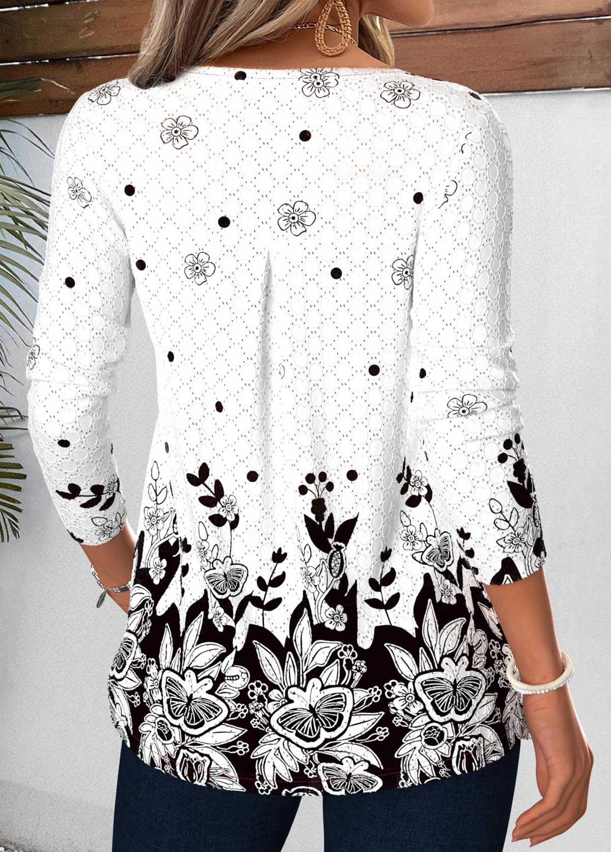 White Tummy Coverage Floral Print Long Sleeve T Shirt | picture 
