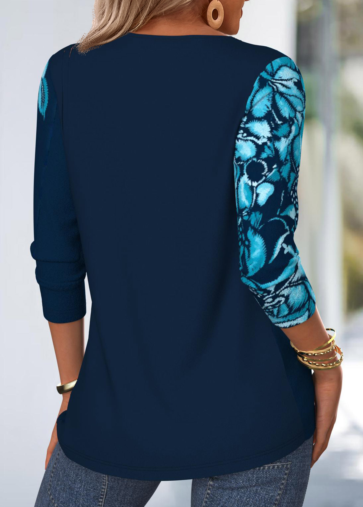 Blue Tummy Coverage Floral Print Long Sleeve T Shirt | picture 