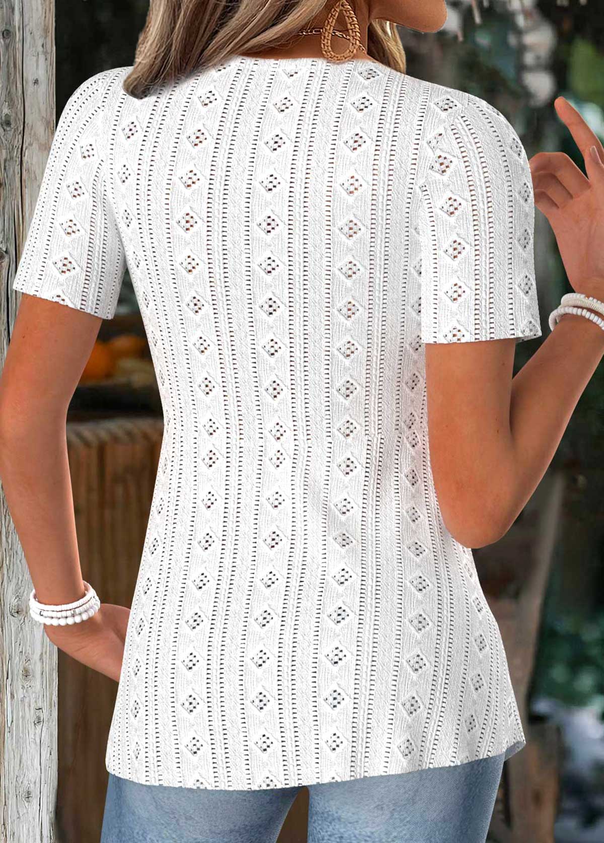 White Tummy Coverage Short Sleeve V Neck T Shirt | picture 