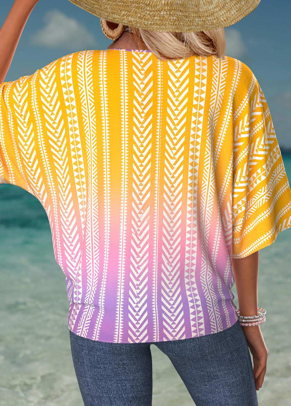 Multi Color Tummy Coverage Ombre Short Sleeve T Shirt | picture 