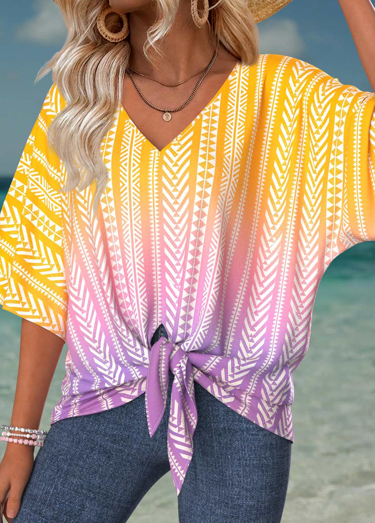 Multi Color Tummy Coverage Ombre Short Sleeve T Shirt | picture 