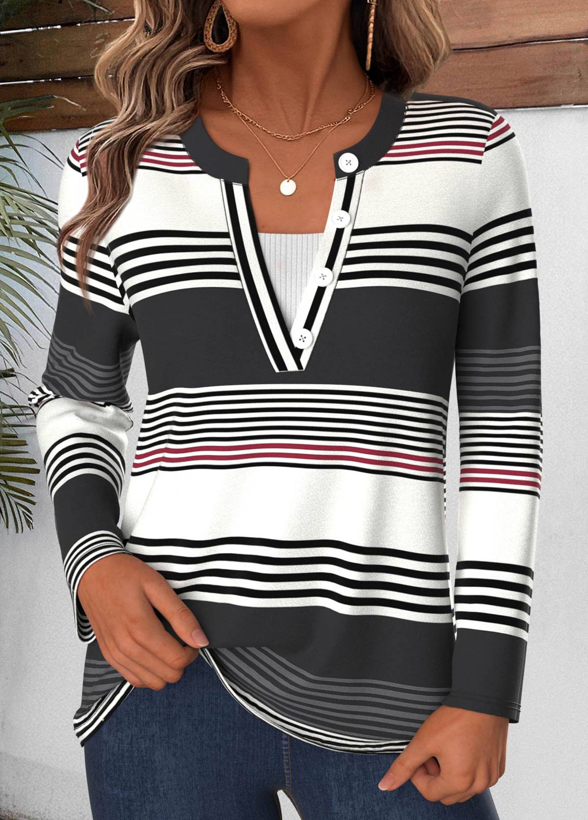 Multi Color Tummy Coverage Striped Long Sleeve T Shirt | picture 