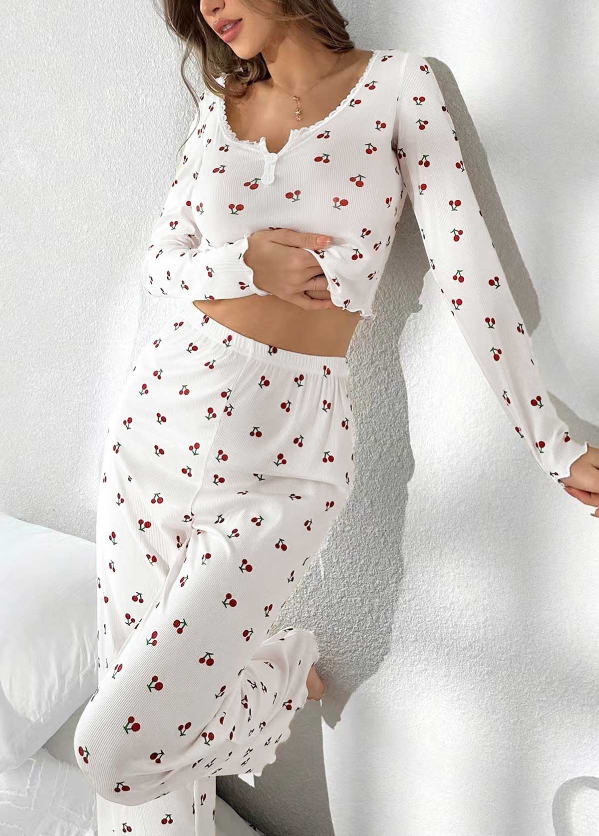 White Ditsy Floral Print Lounge Top and Pants | picture 