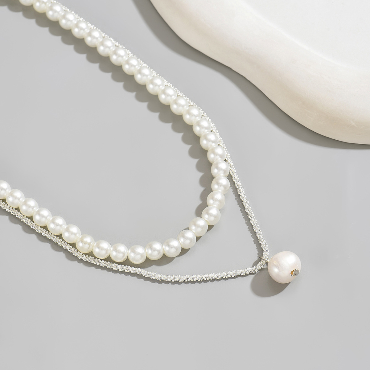 White Pearl Beaded Layered Design Necklace | picture 