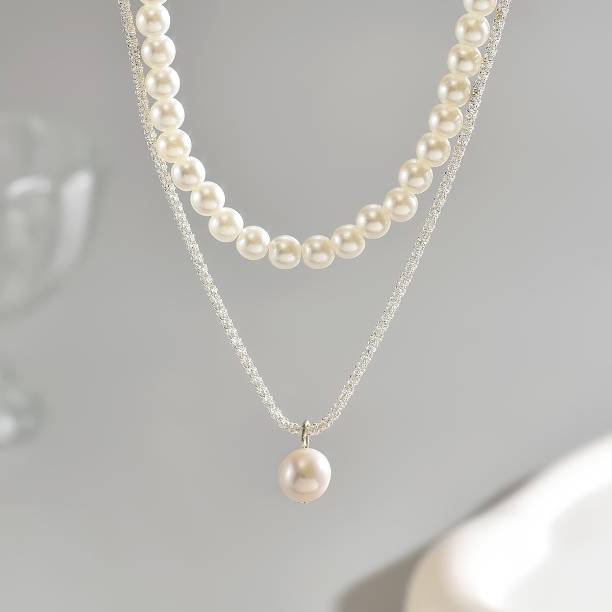 White Pearl Beaded Layered Design Necklace | picture 