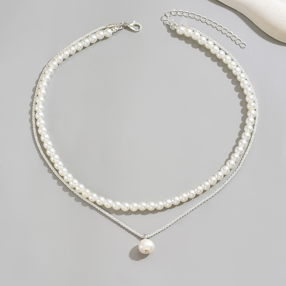 White Pearl Beaded Layered Design Necklace | picture 