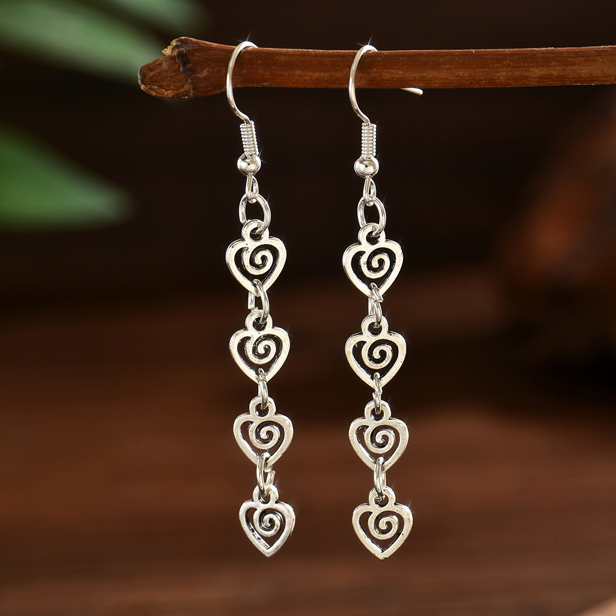 Silver Color Alloy Detail Heart Earrings | picture 
