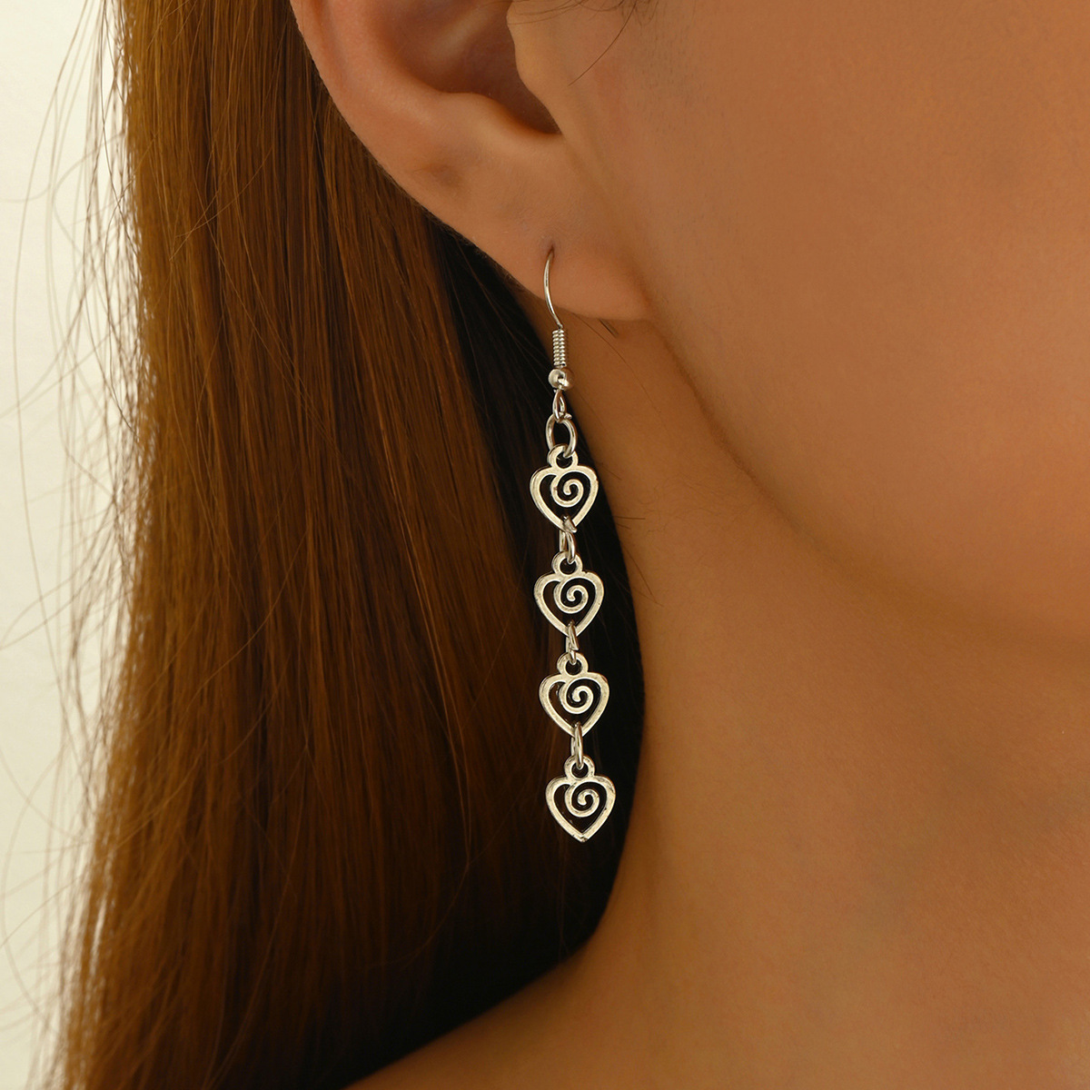 Silver Color Alloy Detail Heart Earrings | picture 