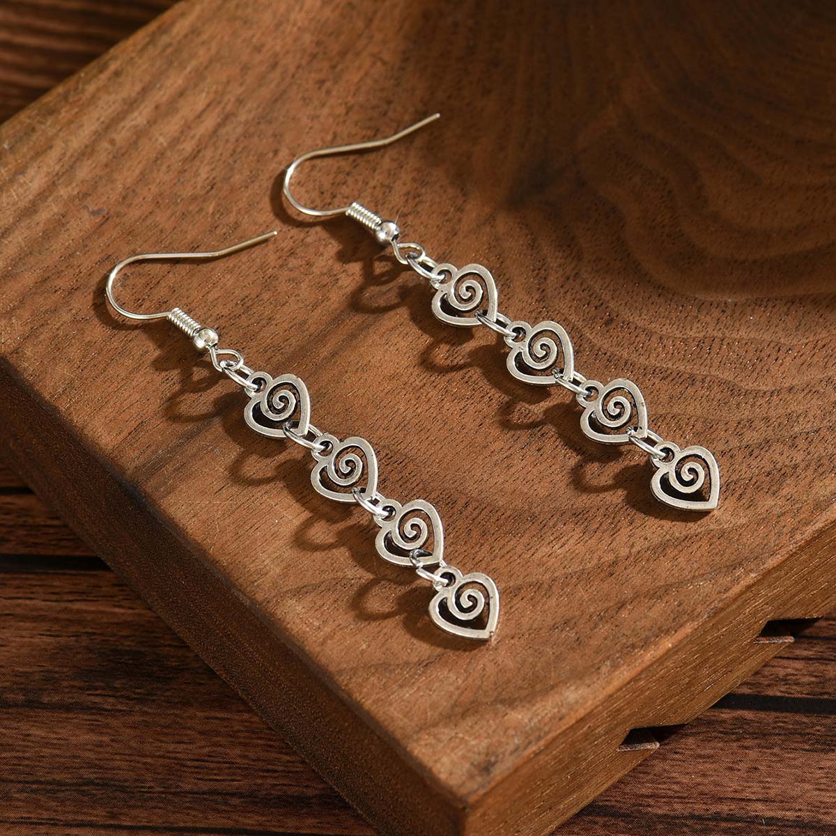 Silver Color Alloy Detail Heart Earrings | picture 