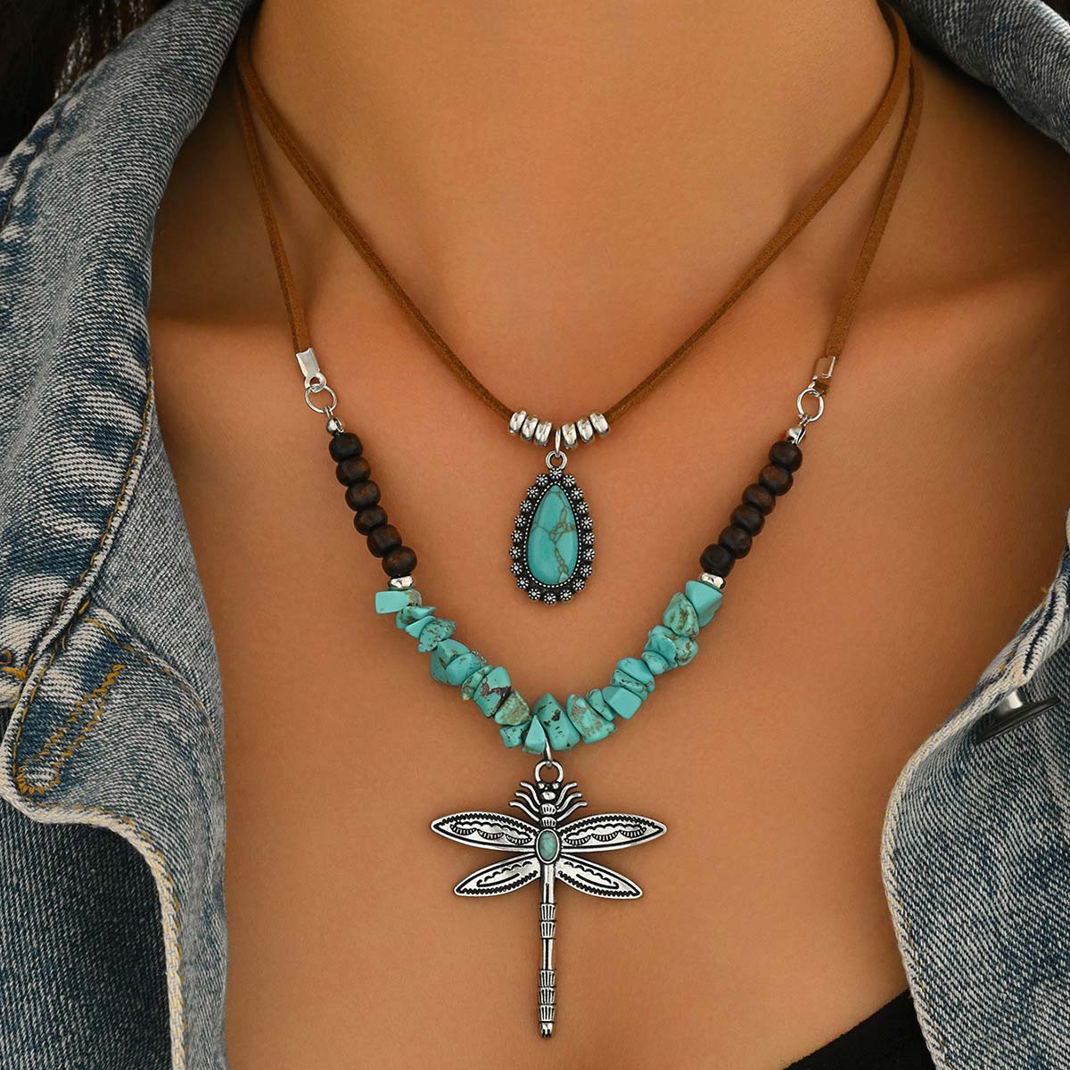 Mint Green Dragonfly Turquoise Necklace Set | picture 