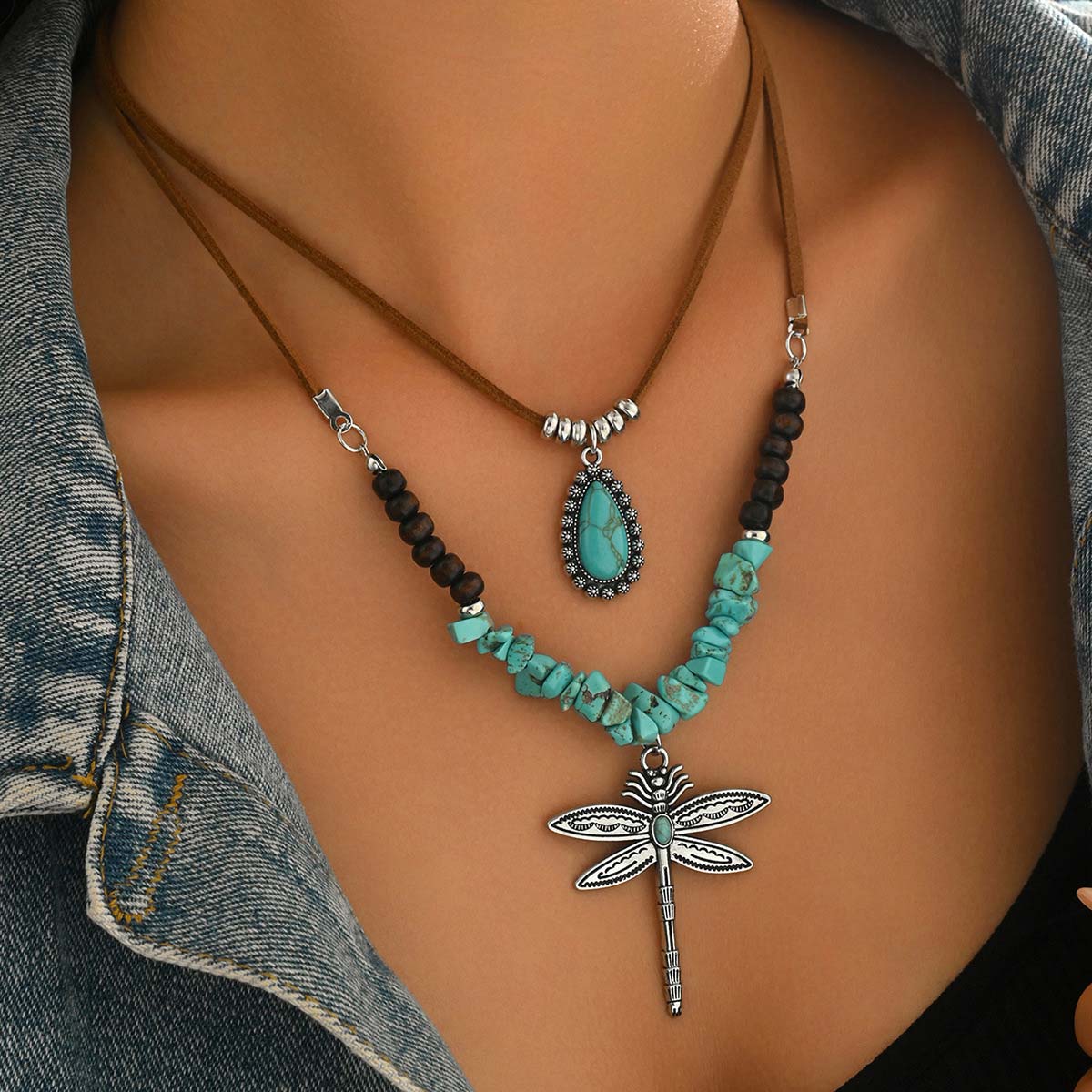 Mint Green Dragonfly Turquoise Necklace Set | picture 