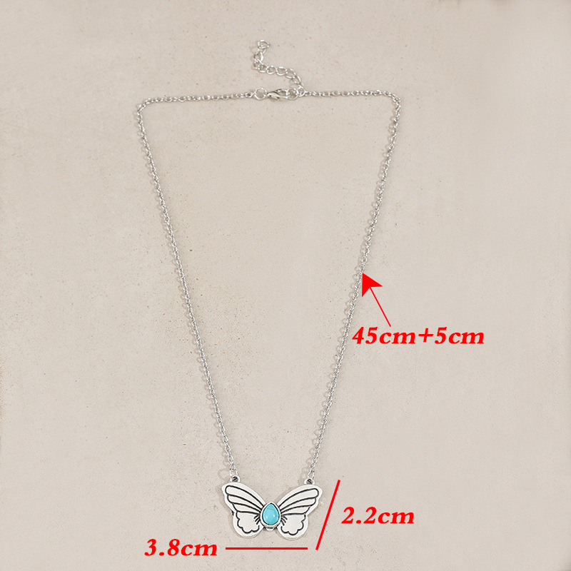Silver Butterfly Turquoise Design Alloy Necklace | picture 