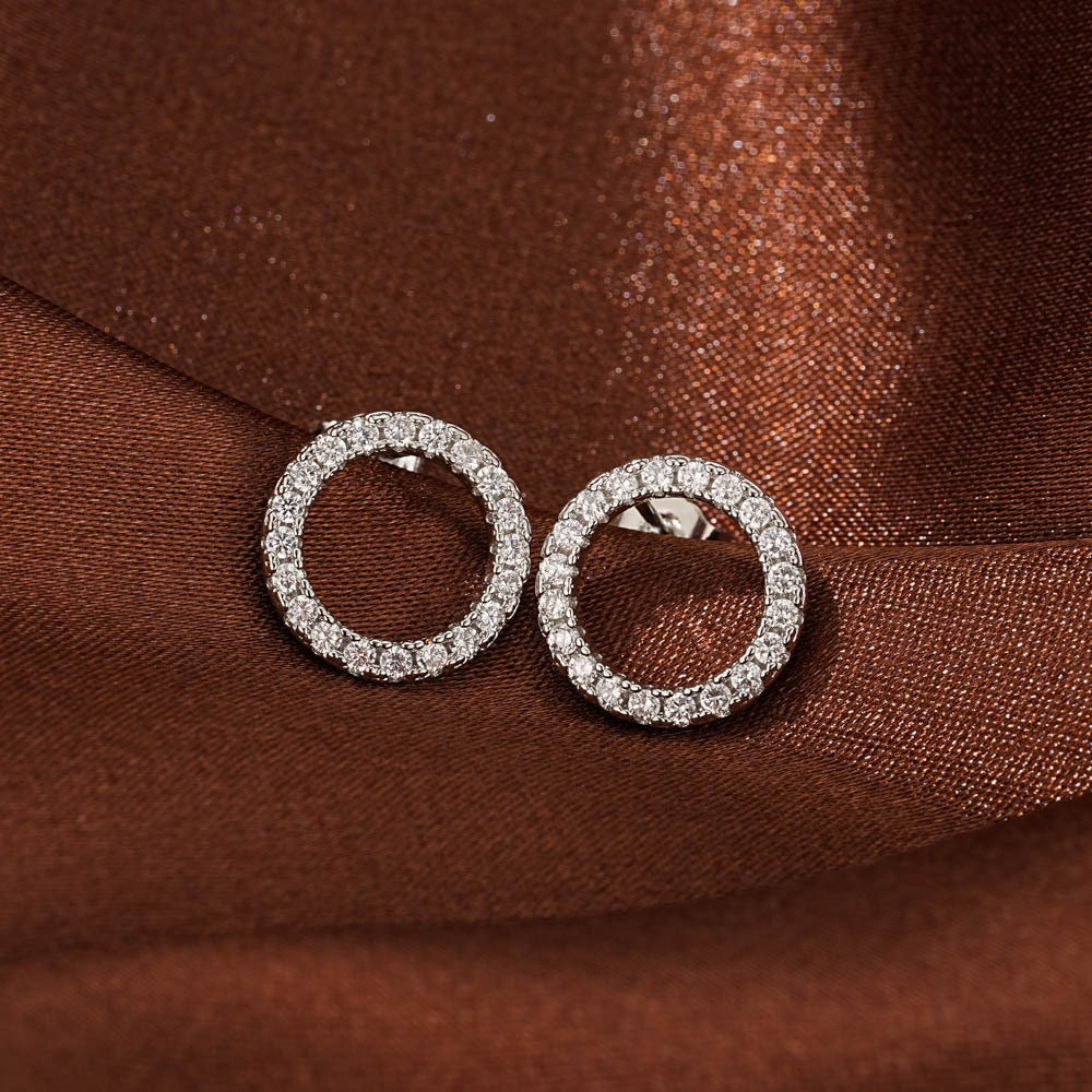 Silver Round Circle Zircon Copper Earrings | picture 