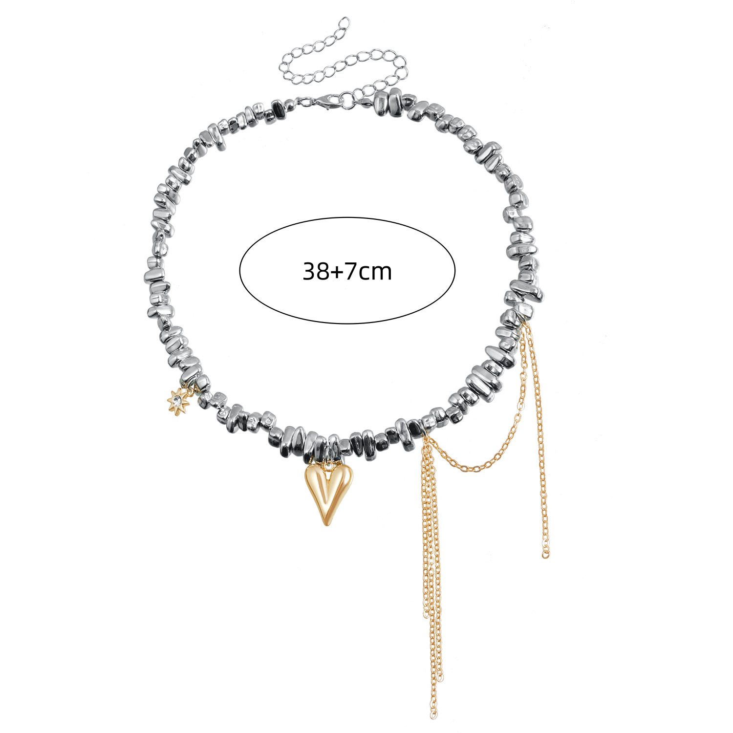 Silver Heart Irregular Tassel Alloy Necklace | picture 
