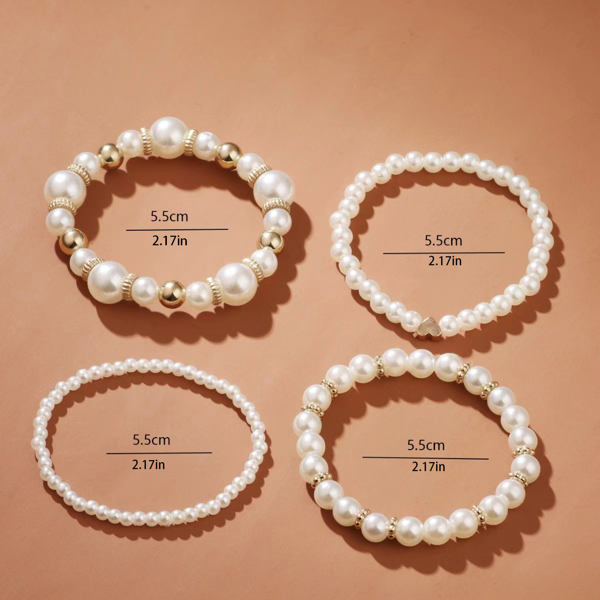 Golden Heart Design Round Pearl Bracelets | picture 