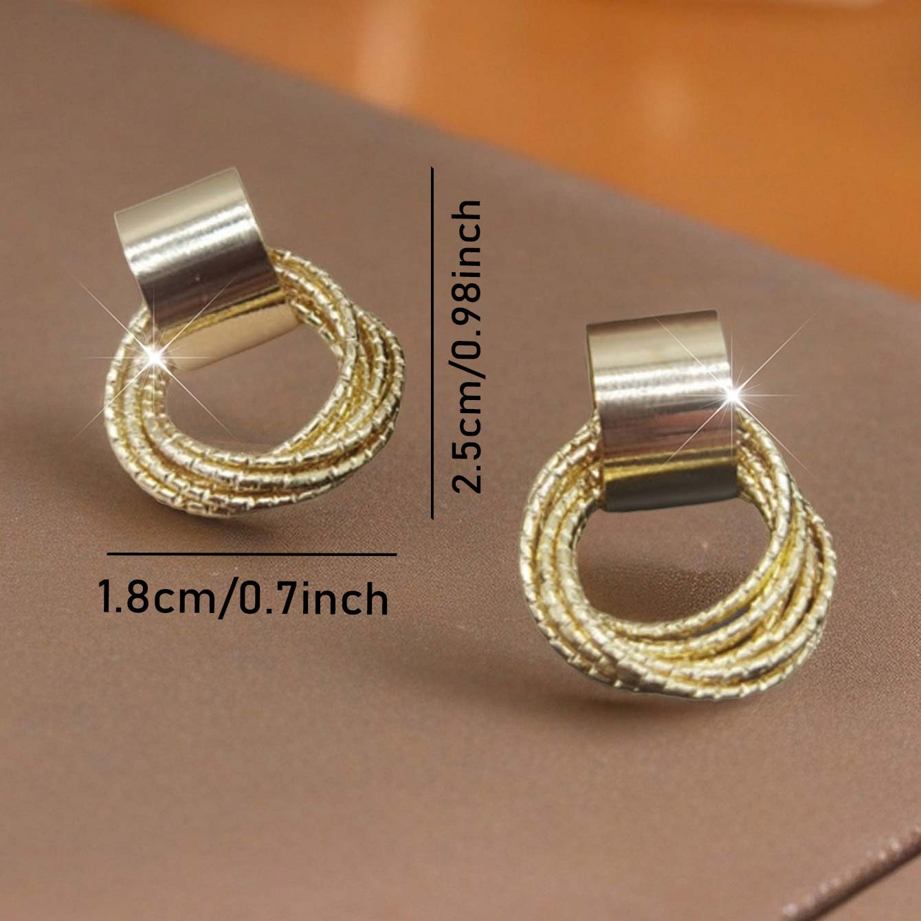 Golden Scrunchie Geometric Design Copper Earrings | picture 