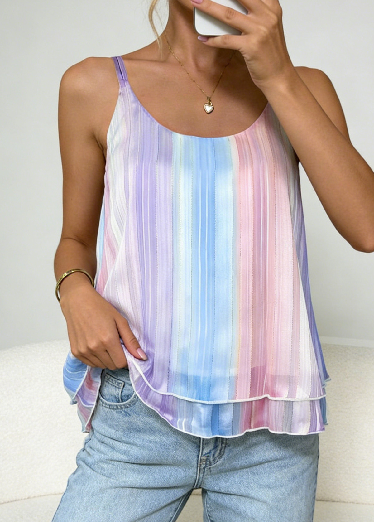 Multi Color Tummy Coverage Ombre Strappy Camisole Top | picture 