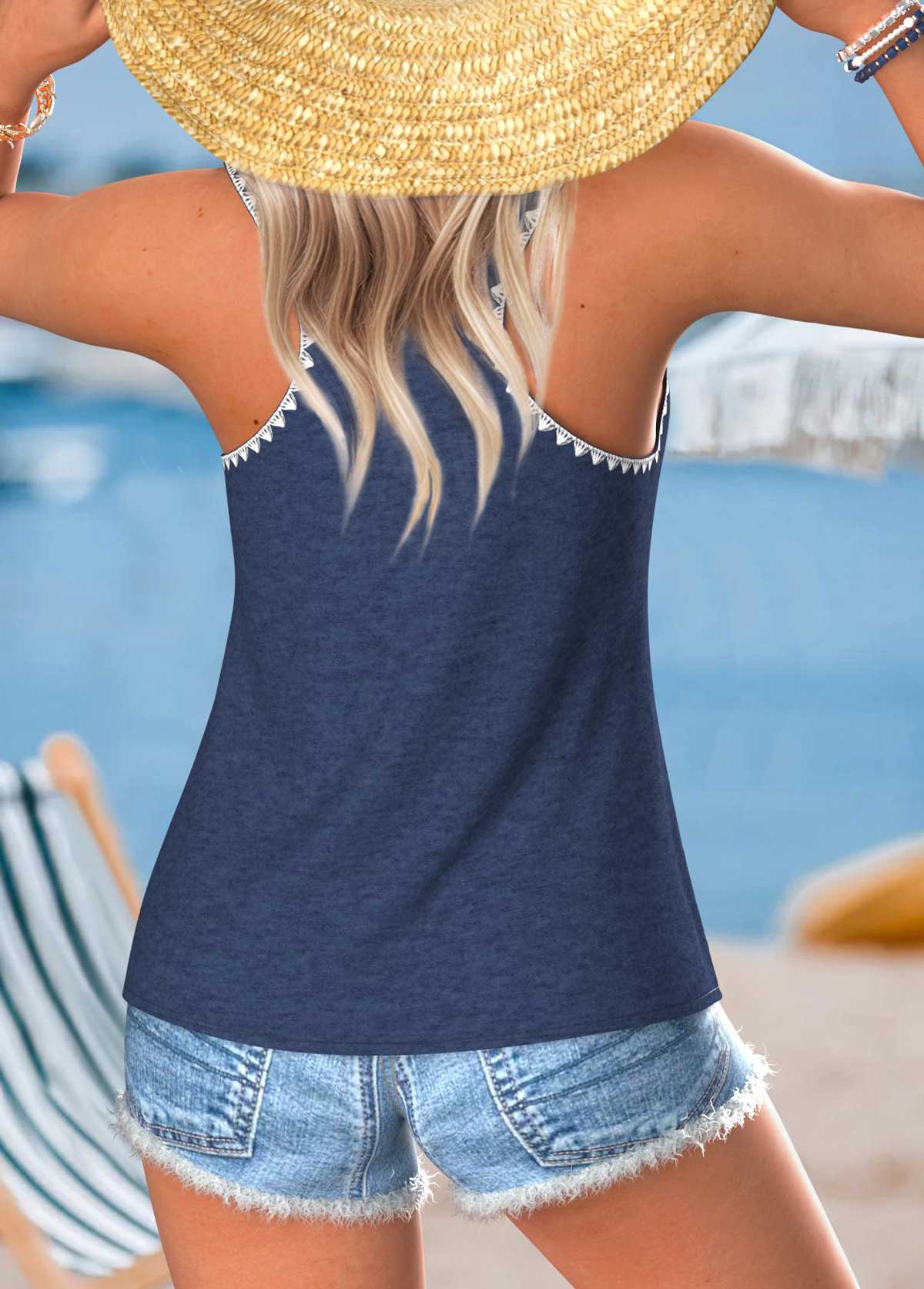 Navy Tummy Coverage Animal Print Sleeveless Tank Top | picture 