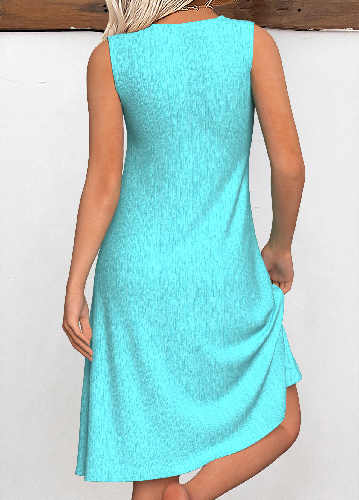 Turquoise Tummy Coverage Sleeveless V Neck Dress | picture 