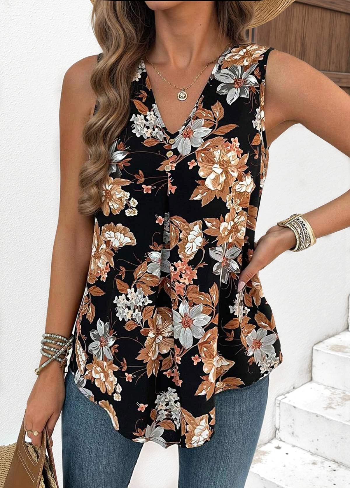 Multi Color Tummy Coverage Floral Print Sleeveless Tank Top | picture 
