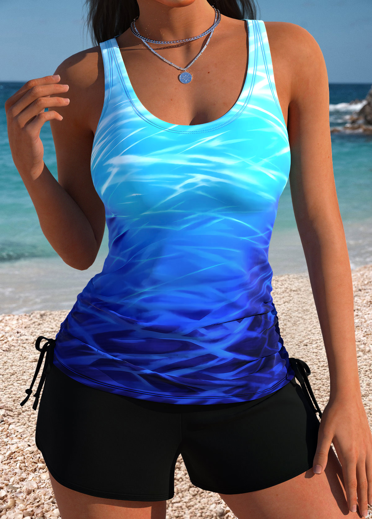 Thigh Slimmer Mid Waisted Ombre Blue Tankini Set | picture 