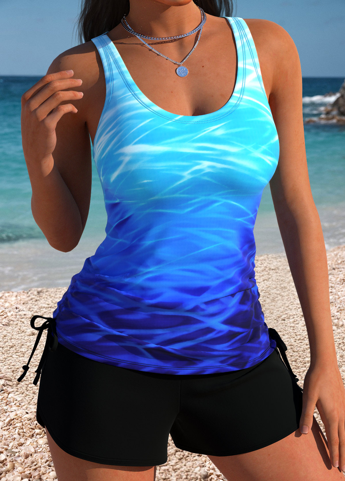Thigh Slimmer Mid Waisted Ombre Blue Tankini Set | picture 