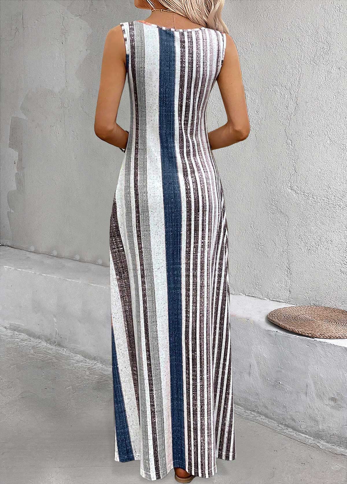 Multi Color Tummy Coverage Striped Maxi Sleeveless Dress | picture 