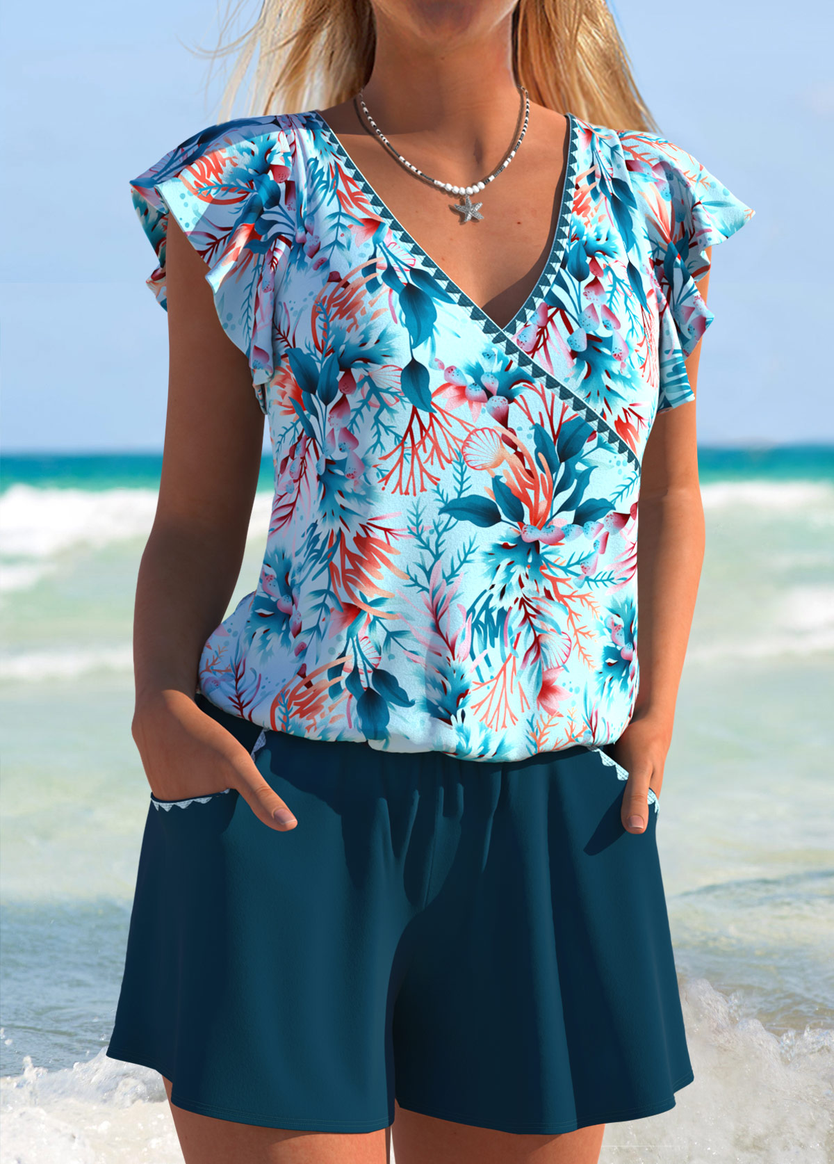 Tummy Coverage Marine Life Print One Piece Swimwear | picture 