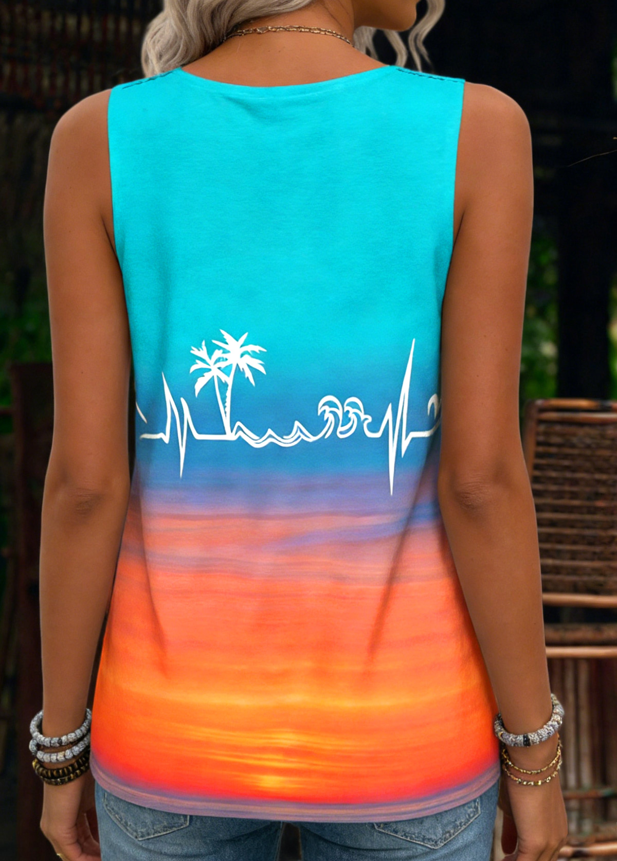 Multi Color Tummy Coverage Ombre Sleeveless Tank Top | picture 