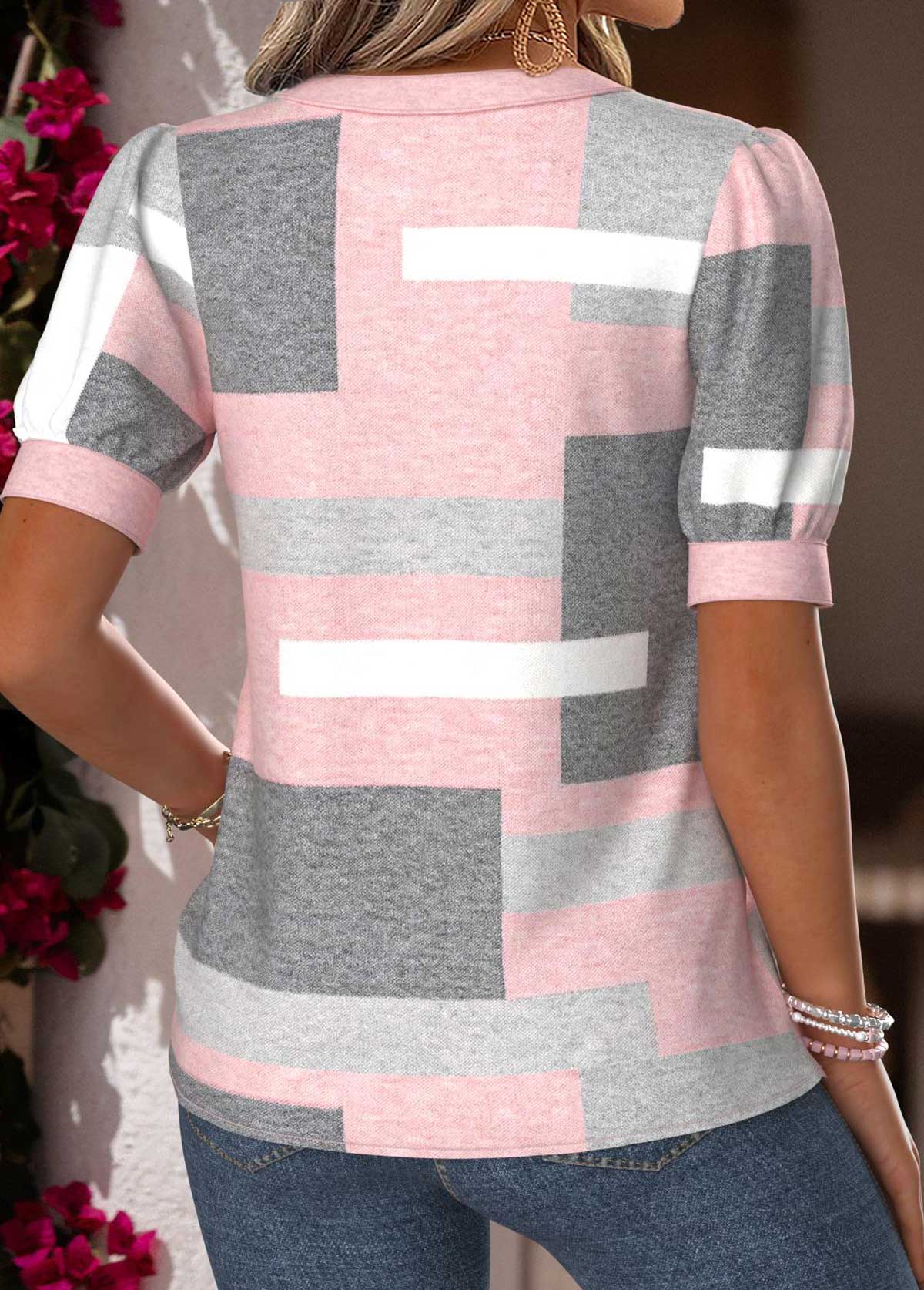 Light Pink Tummy Coverage Geometric Print T Shirt | picture 