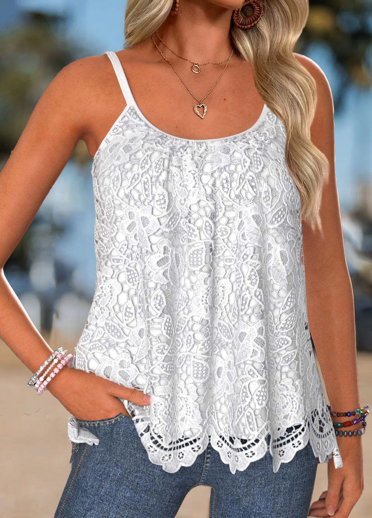 White Tummy Coverage Strappy V Neck Camisole Top | picture 