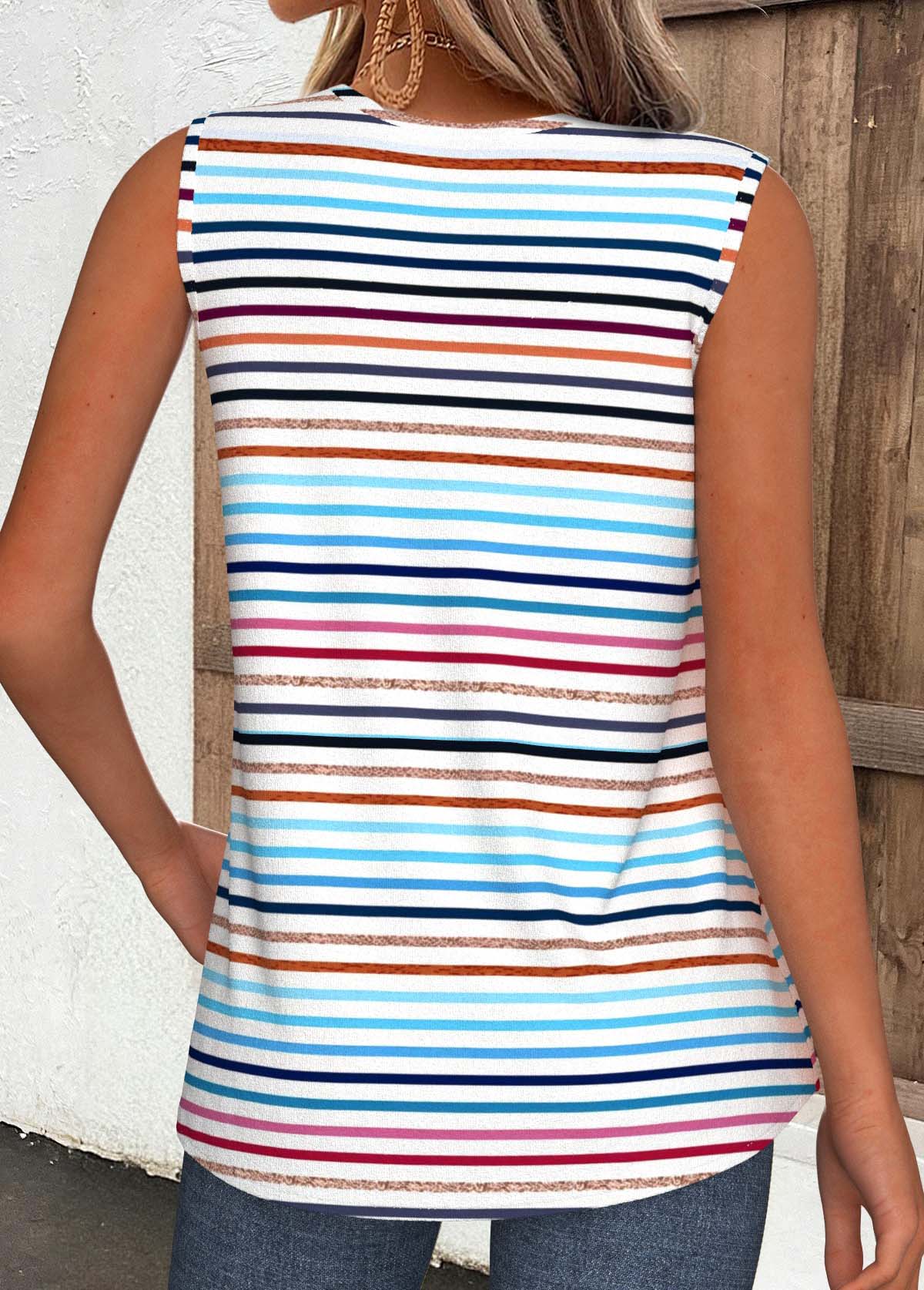Multi Color Tummy Coverage Sleeveless V Neck Tank Top | picture 