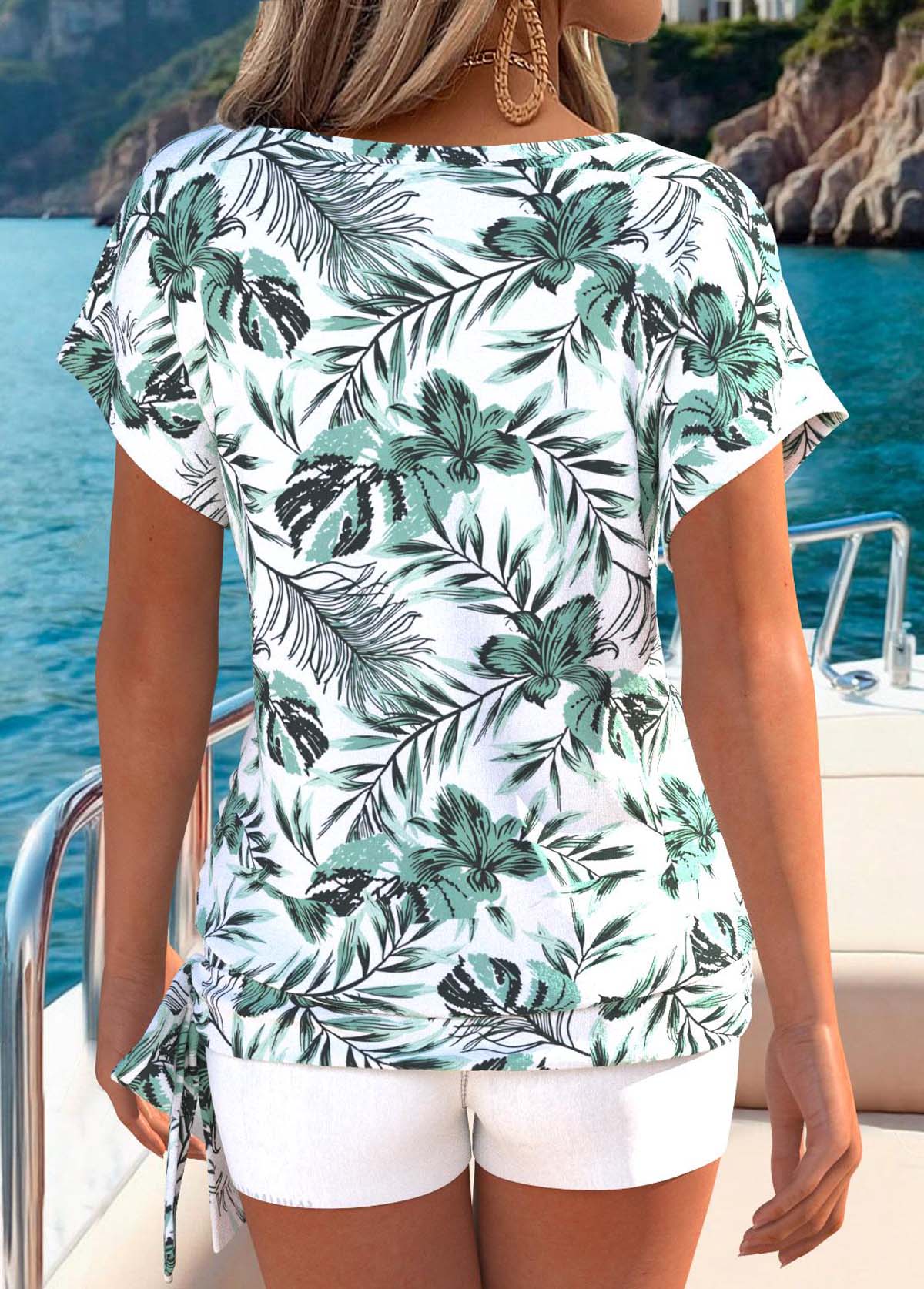 Sage Green Tummy Coverage Leaf Print T Shirt | picture 