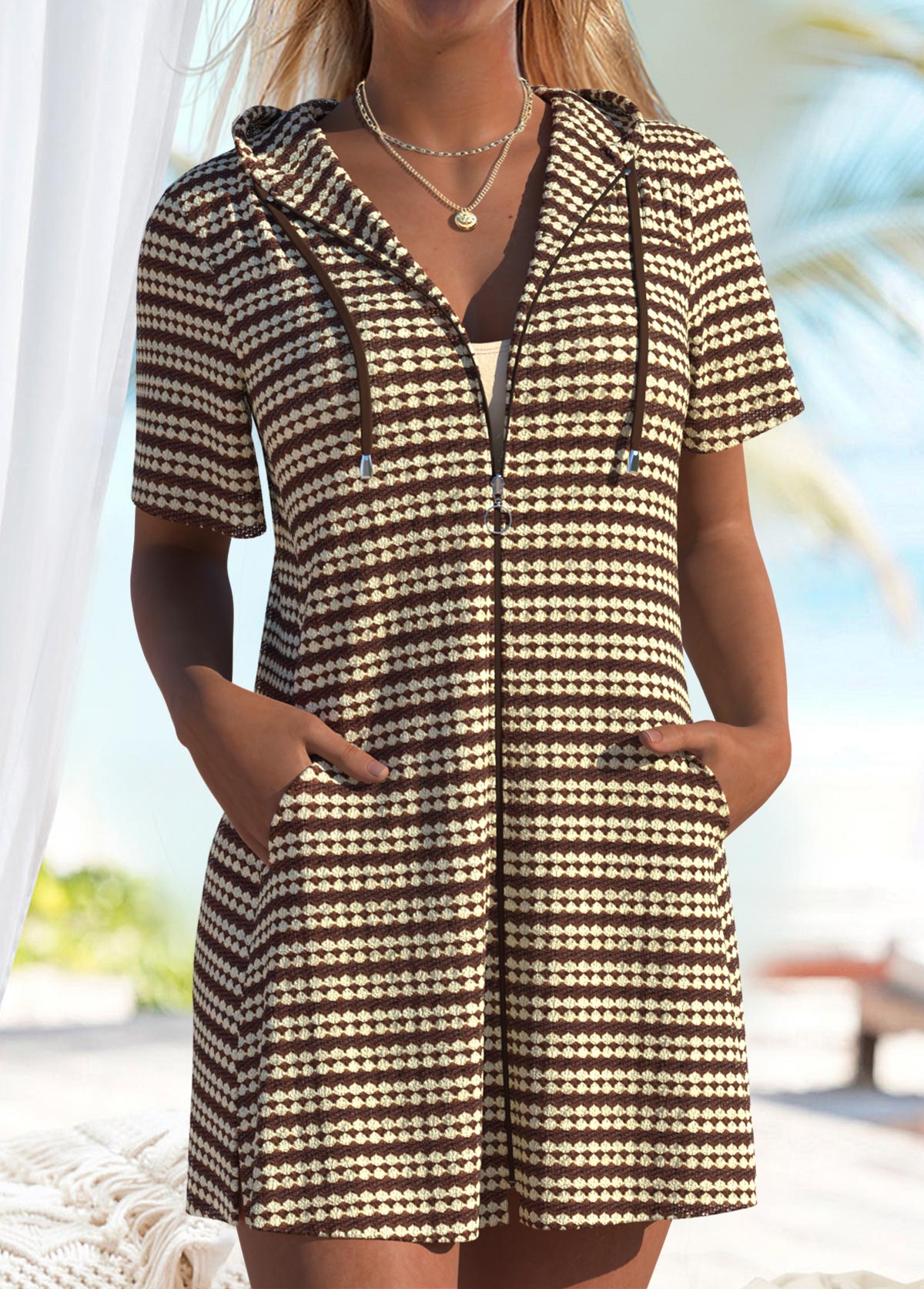 Tummy Coverage Striped Dark Coffee Cover Up | picture 