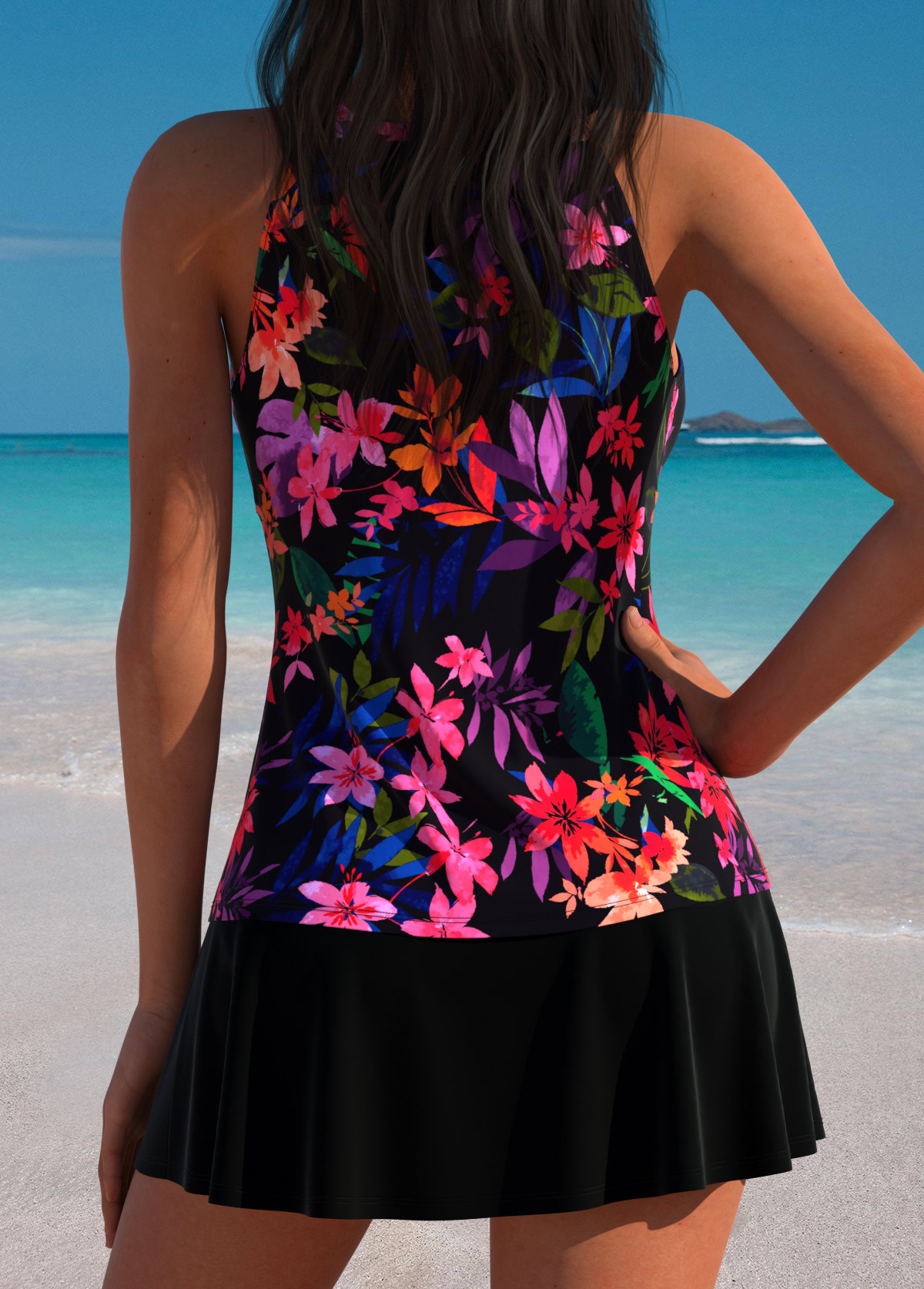 Thigh Slimmer Mid Waisted Tropical Plants Print Tankini Set | picture 