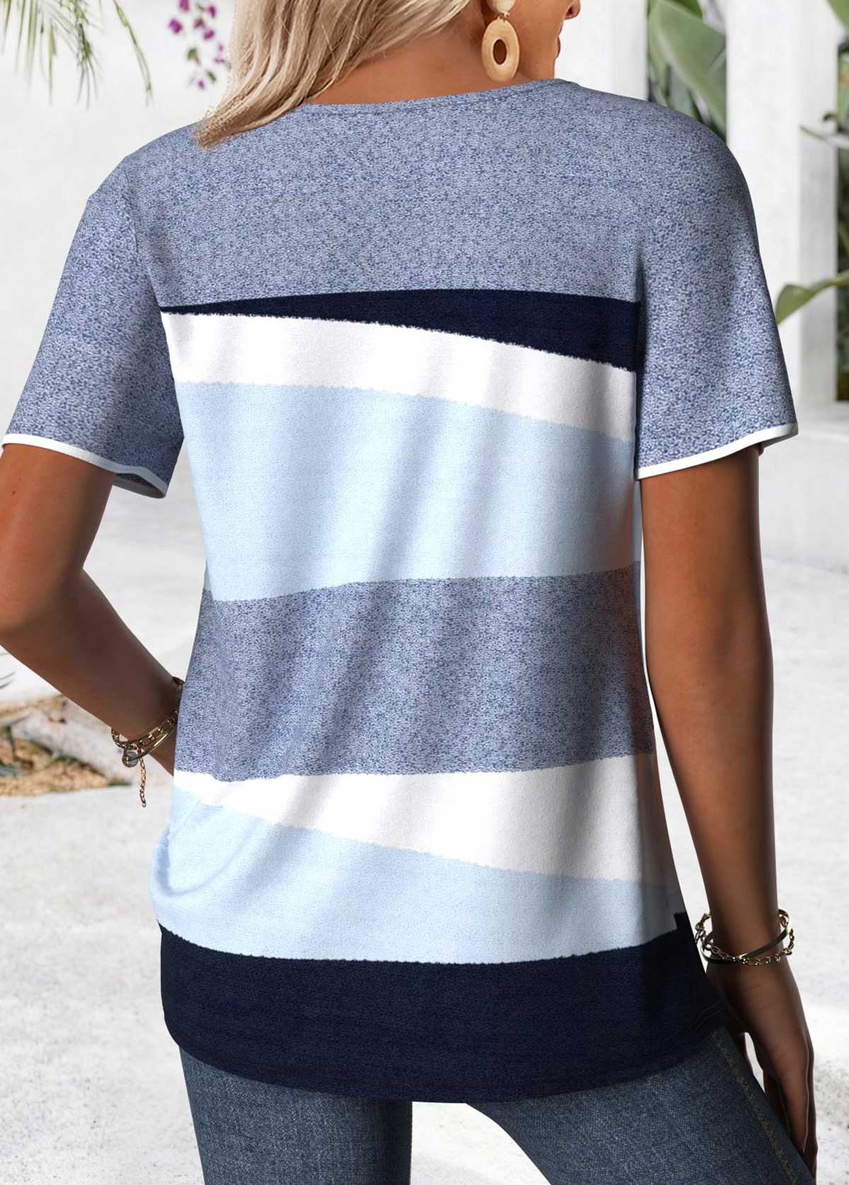 Blue Tummy Coverage Geometric Print Short Sleeve T Shirt | picture 