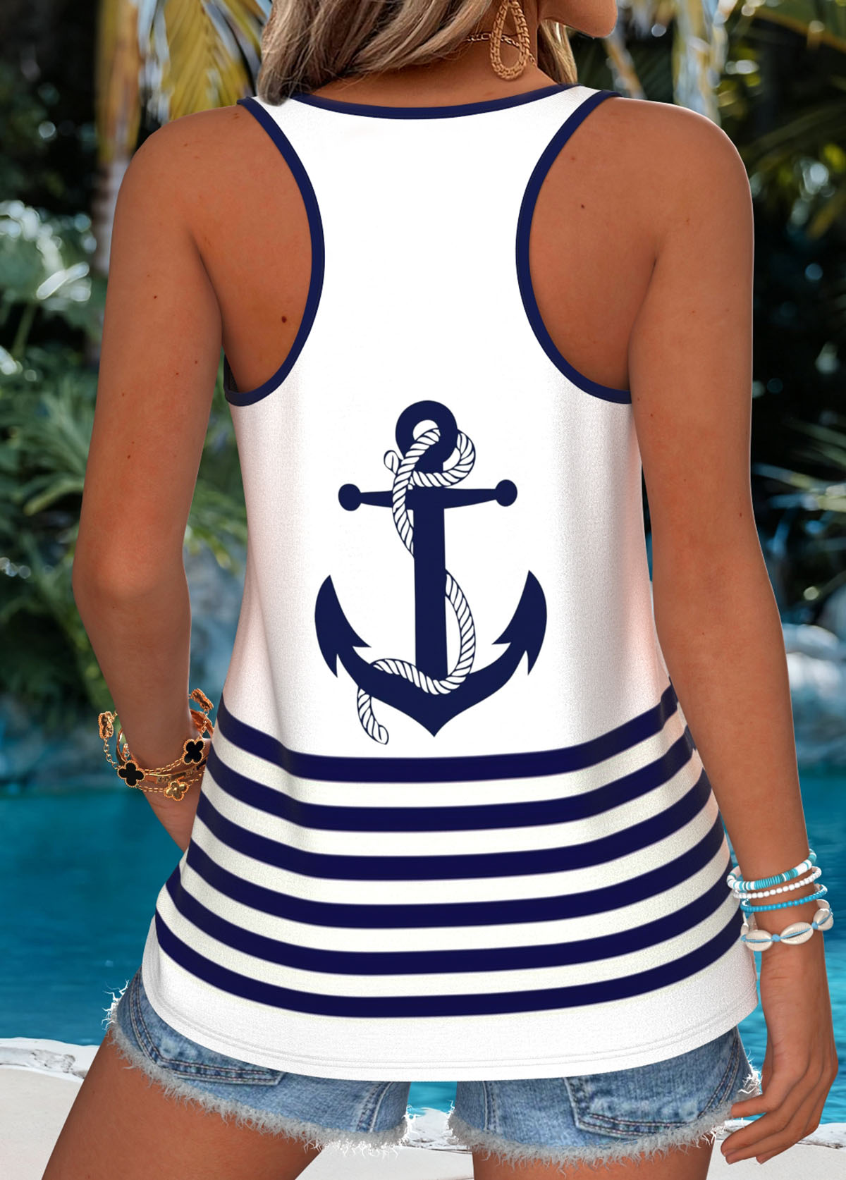 White Striped Sleeveless Scoop Neck Tank Top | picture 