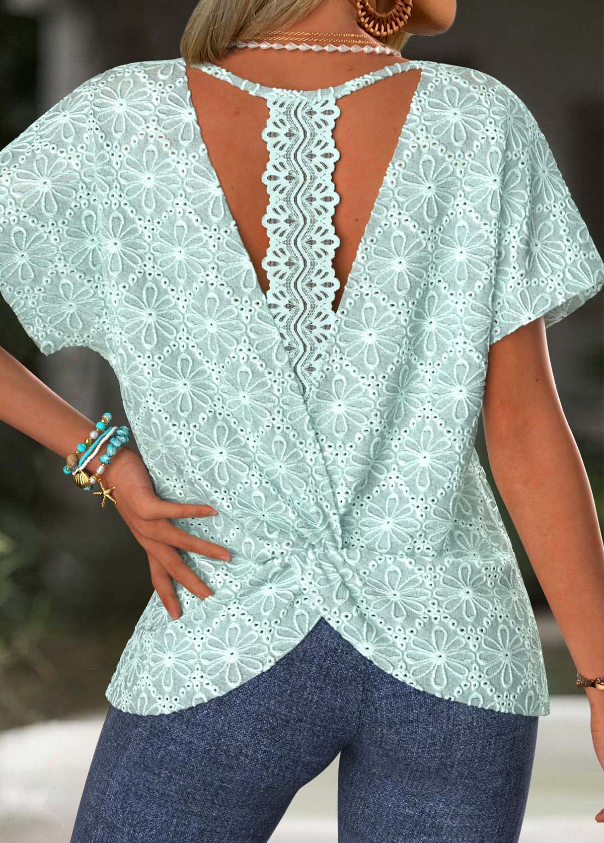 Mint Green Twist Short Sleeve Round Neck T Shirt | picture 