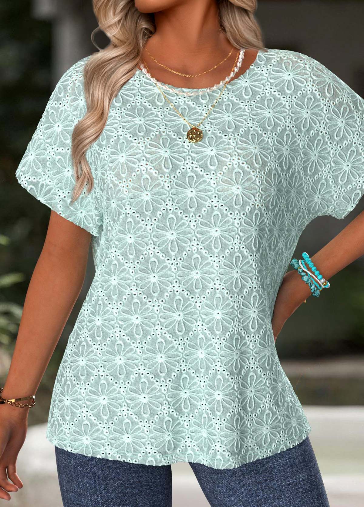 Mint Green Twist Short Sleeve Round Neck T Shirt | picture 