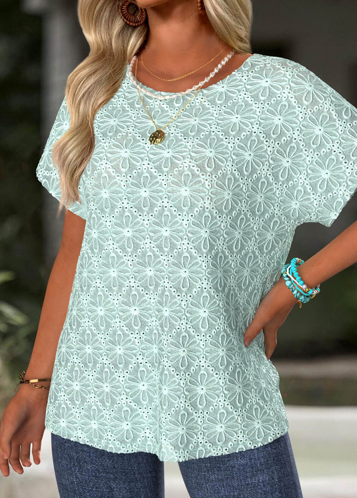 Mint Green Twist Short Sleeve Round Neck T Shirt | picture 