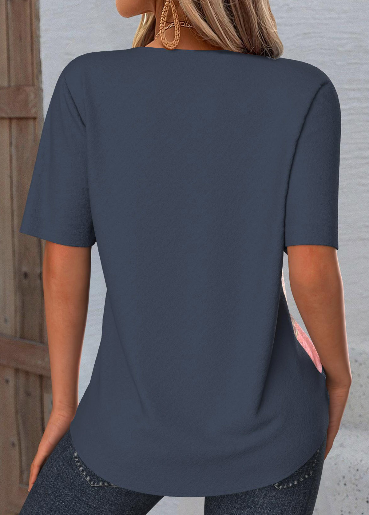 Navy Tummy Coverage Multi Stripe Print T Shirt | picture 