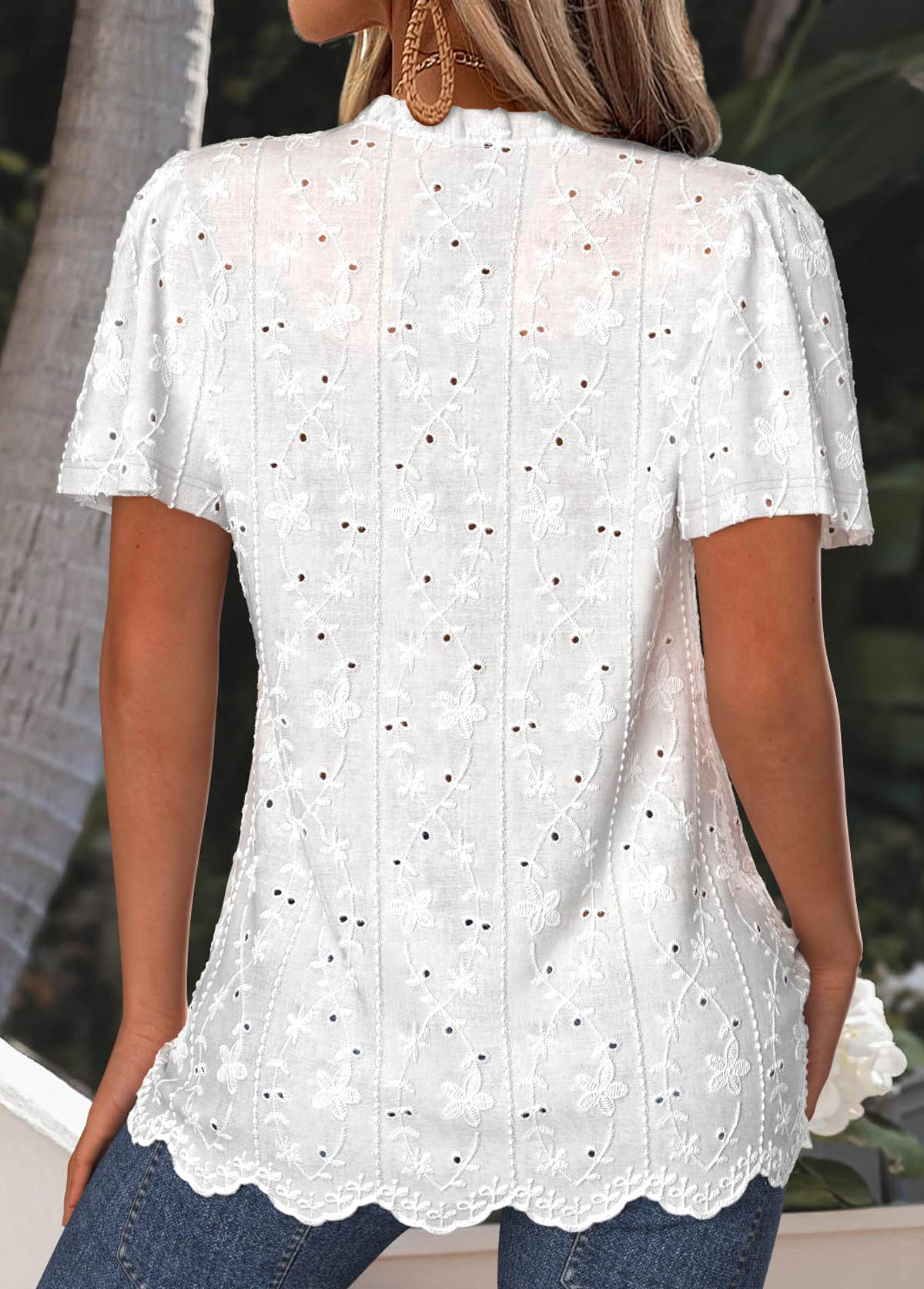 White Tummy Coverage Short Sleeve V Neck T Shirt | picture 