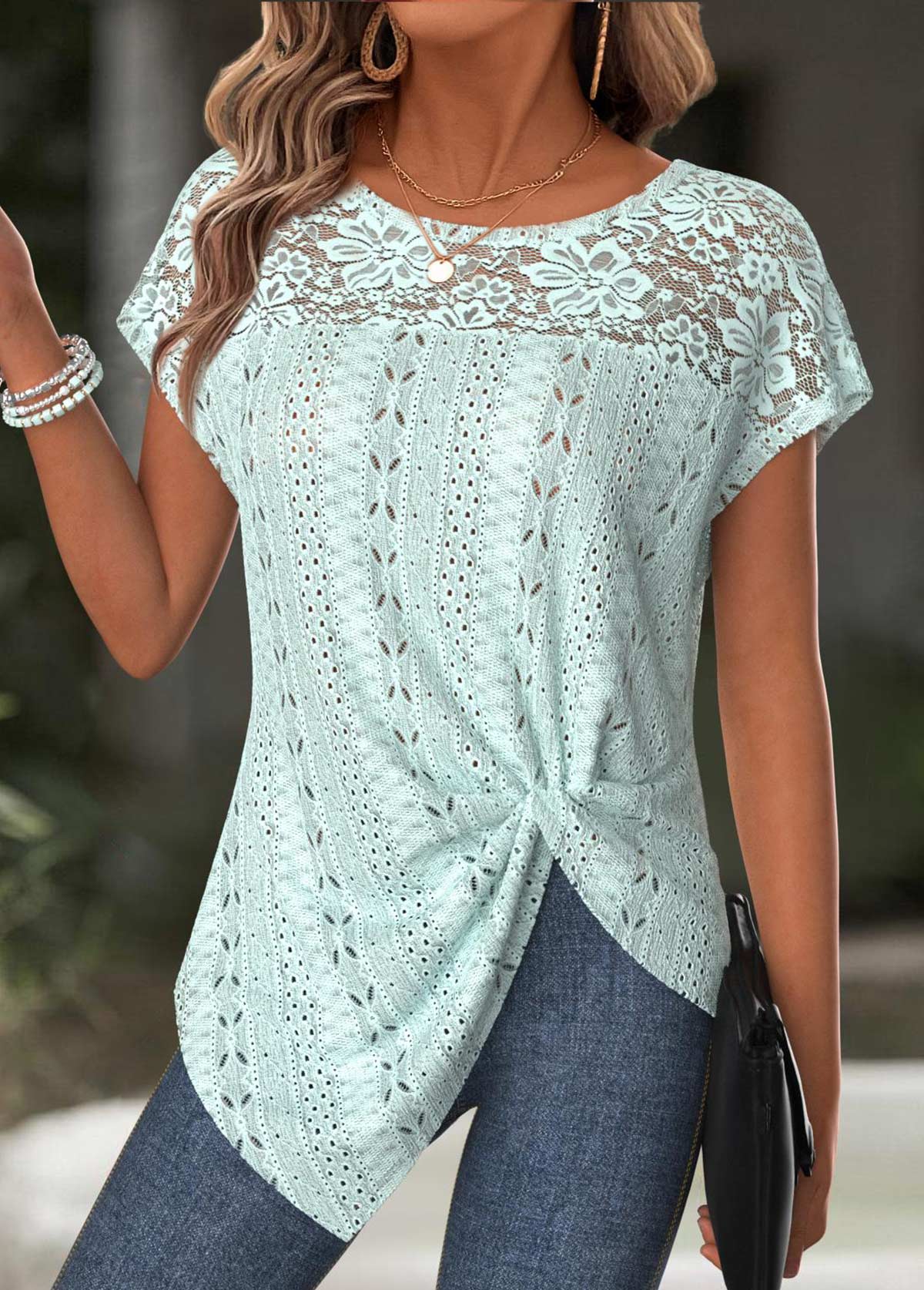 Light Green Tummy Coverage Short Sleeve T Shirt | picture 