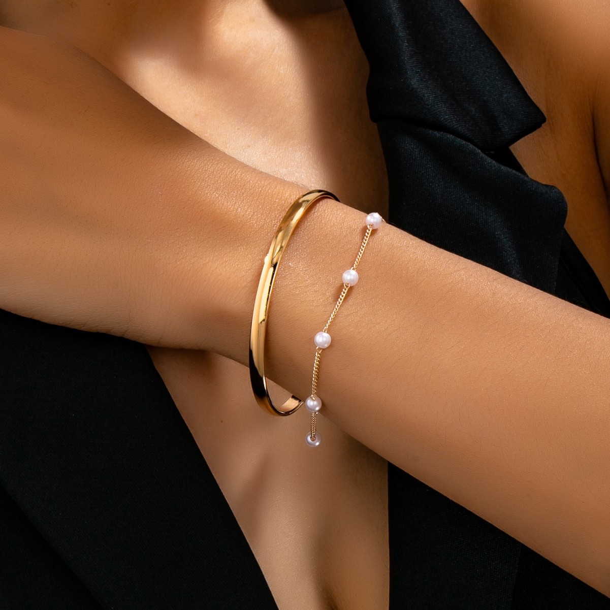Golden Iron Layered Design Pearl Bangle | picture 