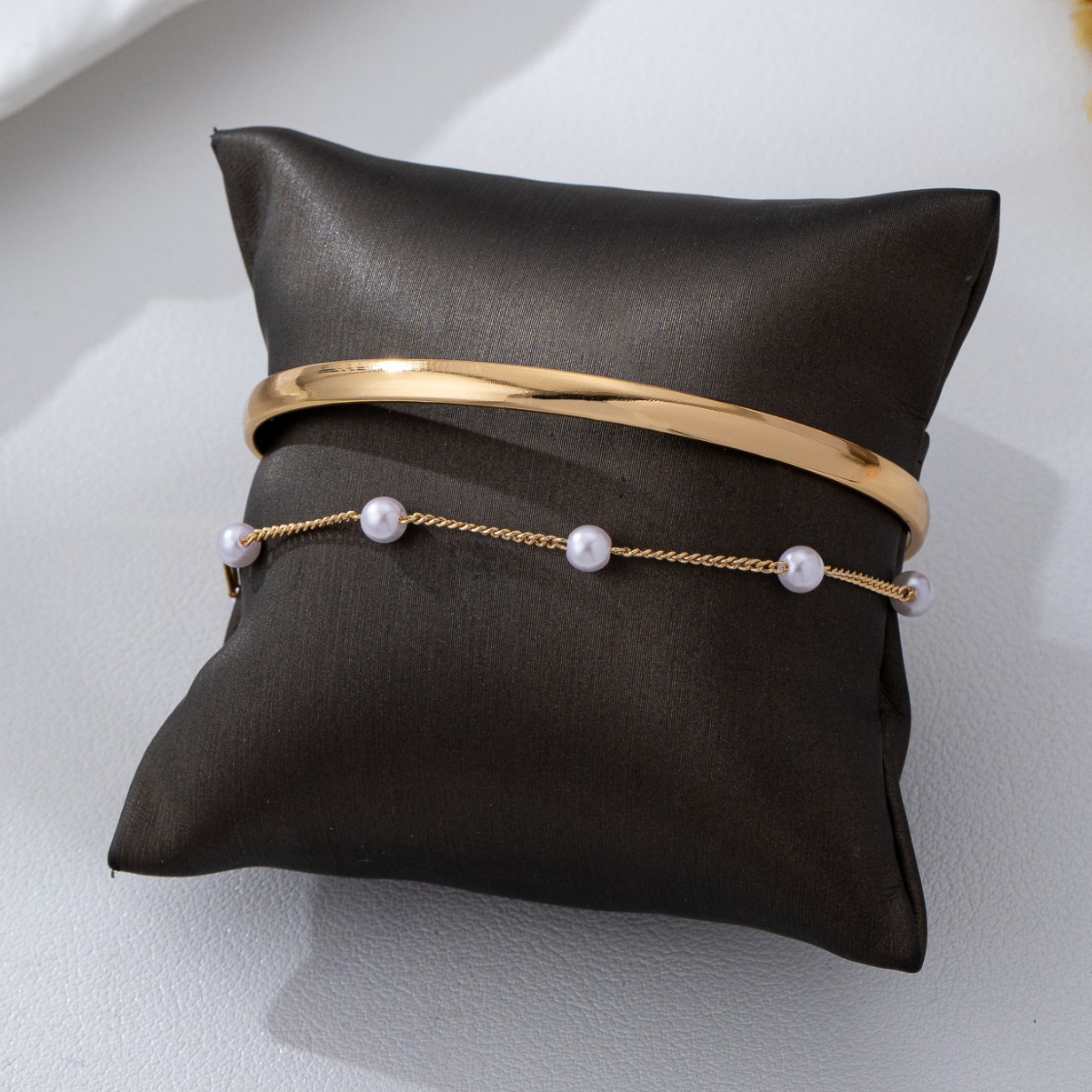 Golden Iron Layered Design Pearl Bangle | picture 