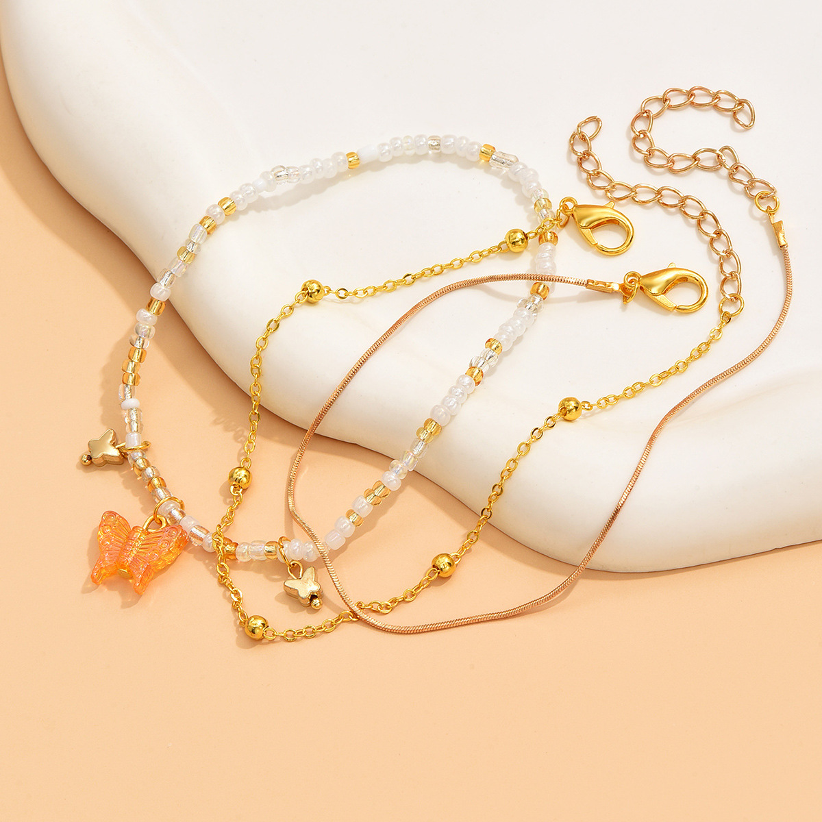 Golden Butterfly Plastic Beaded Anklet Set | picture 