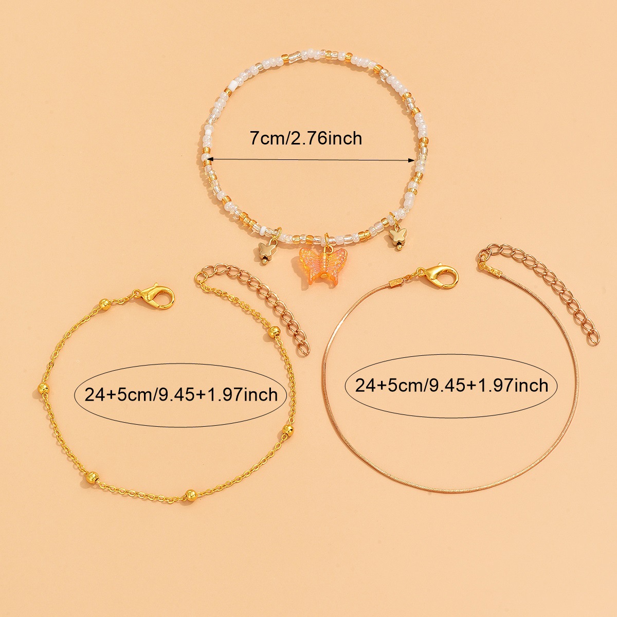 Golden Butterfly Plastic Beaded Anklet Set | picture 